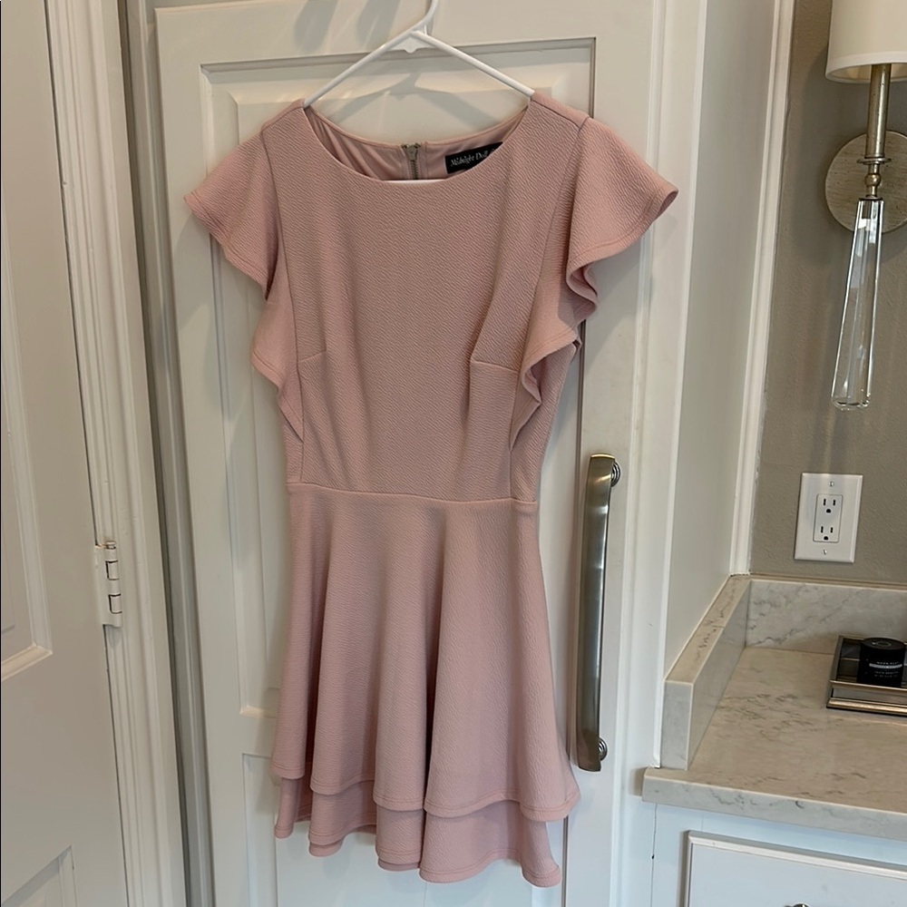 Pink Fit and Flare Mini Dress with Flutter Sleeves for Cocktail